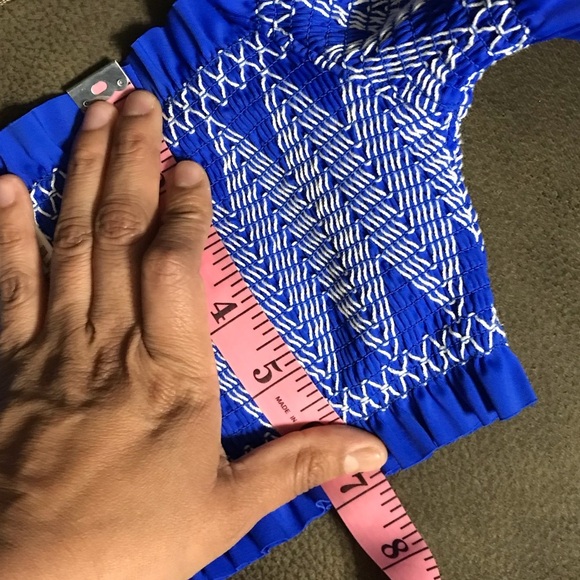 Ted Baker Smocked Bardot Bikini Top In Bright Blue size 1 - Picture 3 of 7